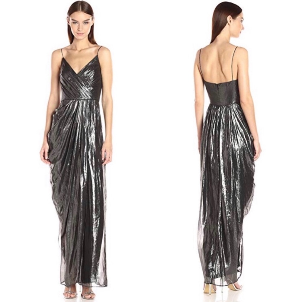 NEW Vera Wang Metallic Black Silver Evening Chiffon Dress $368